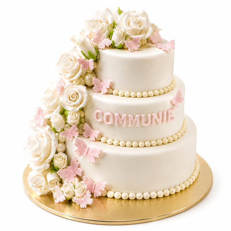 Exclusieve Communie taart met bloemen